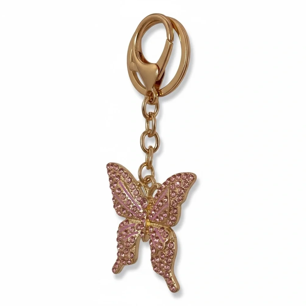 Butterfly Keychain Charm Gold and Pink NWT - Picture 6 of 14